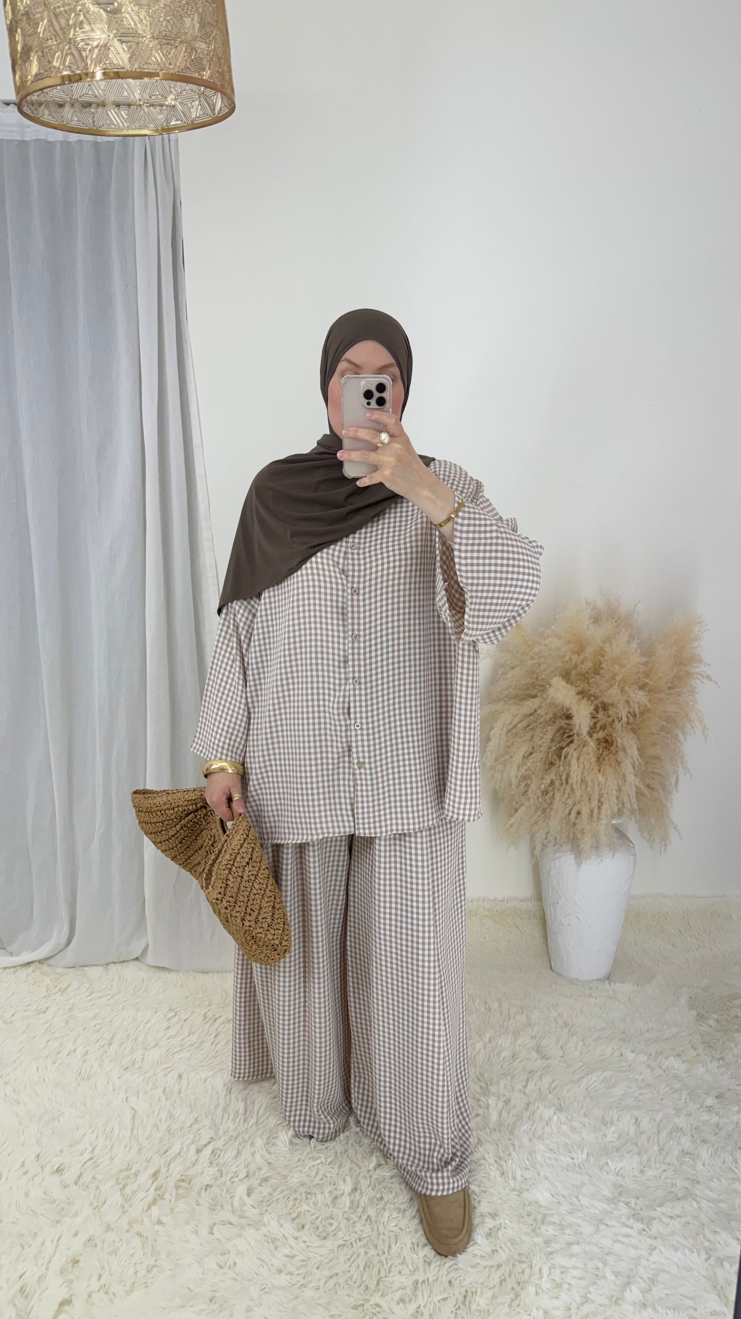 Ensemble Vichy | Taupe & blanc