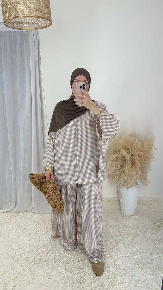 Ensemble Vichy | Taupe & blanc