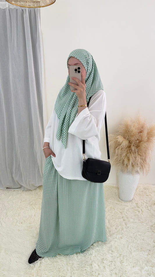 Ensemble Vichy jupe & carré assorti Cherry | Vert d’eau
