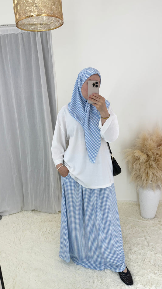 Ensemble Vichy jupe & carré assorti Cherry | Bleu