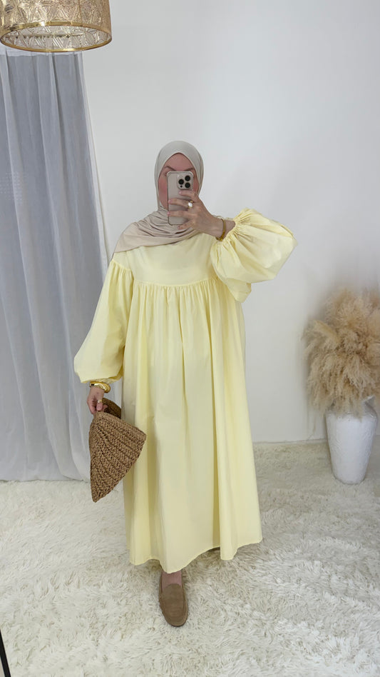 Robe ballon 100% coton | Jaune pastel