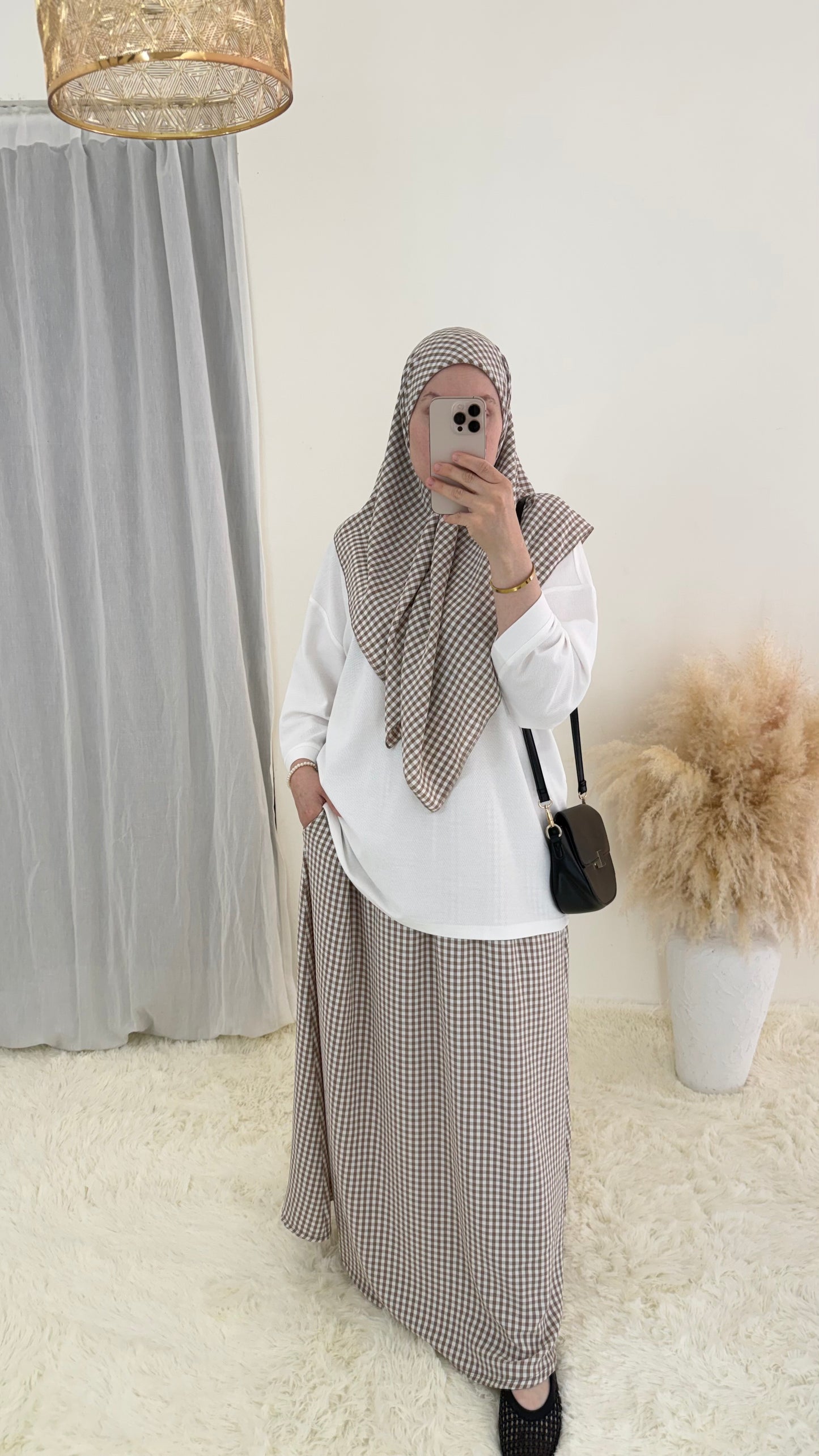 Ensemble Vichy jupe & carré assorti Cherry |Taupe