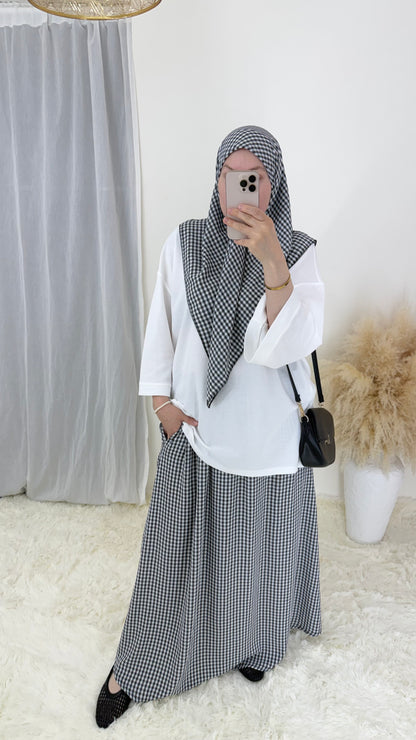 Ensemble Vichy jupe & carré assorti Cherry | Noir