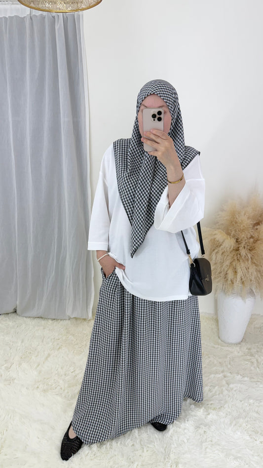 Ensemble Vichy jupe & carré assorti Cherry | Noir