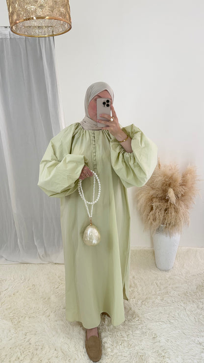 Abaya 100% Coton manches bouffantes