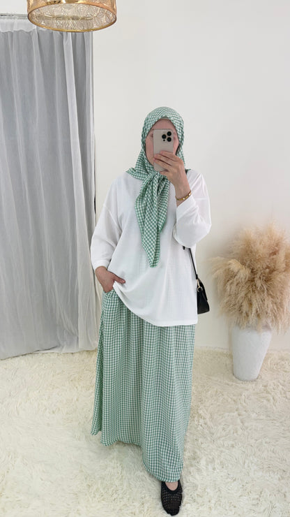 Ensemble Vichy jupe & carré assorti Cherry | Vert d’eau