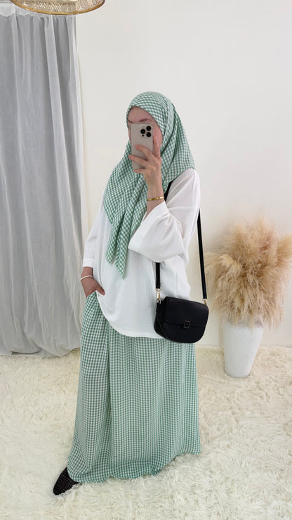 Ensemble Vichy jupe & carré assorti Cherry | Vert d’eau