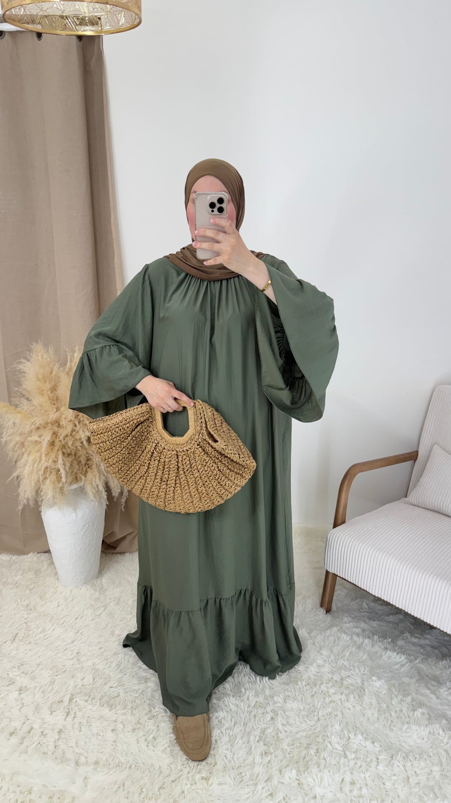 Abaya Bohème | Vert sauge