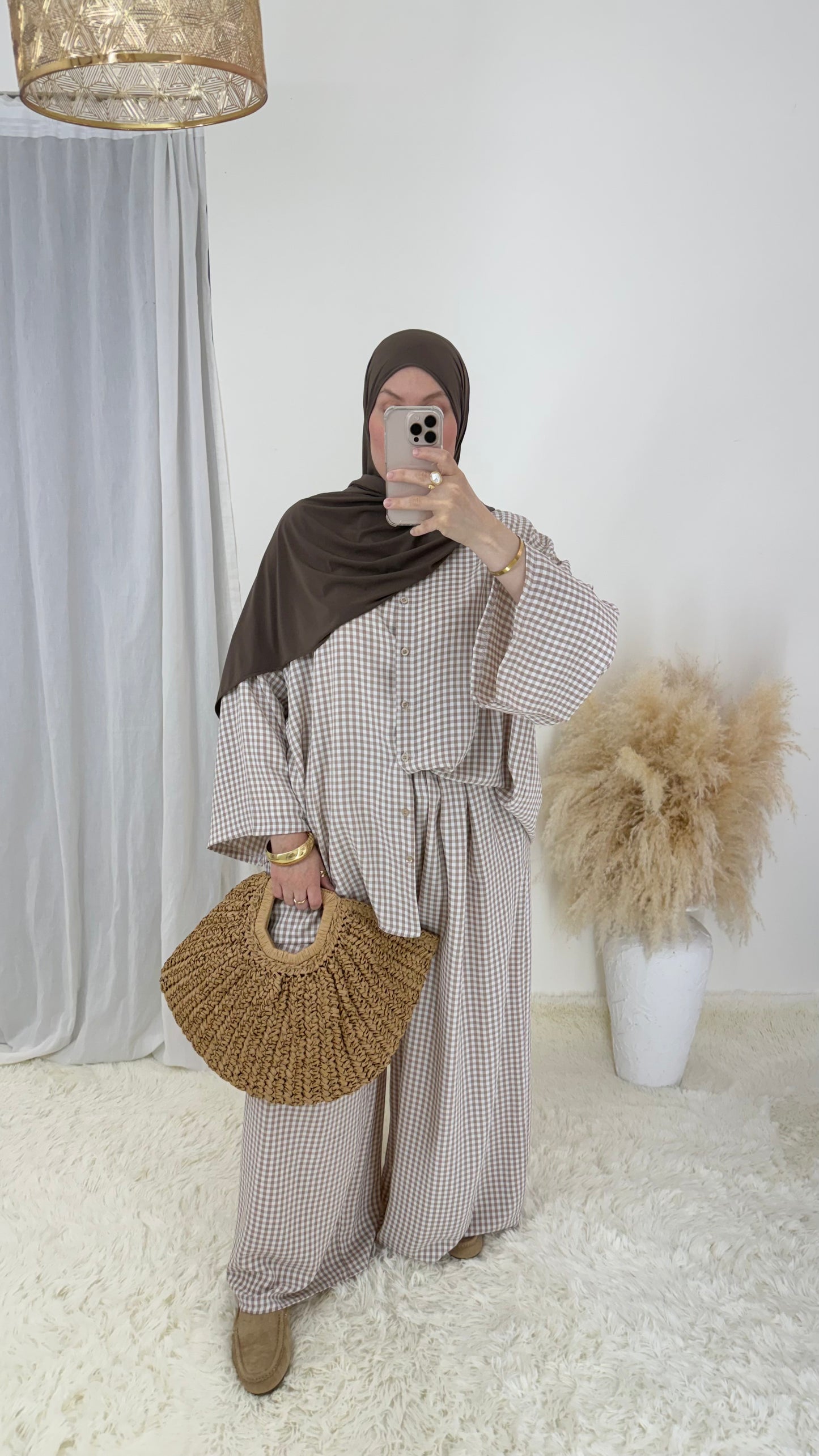 Ensemble Vichy | Taupe & blanc