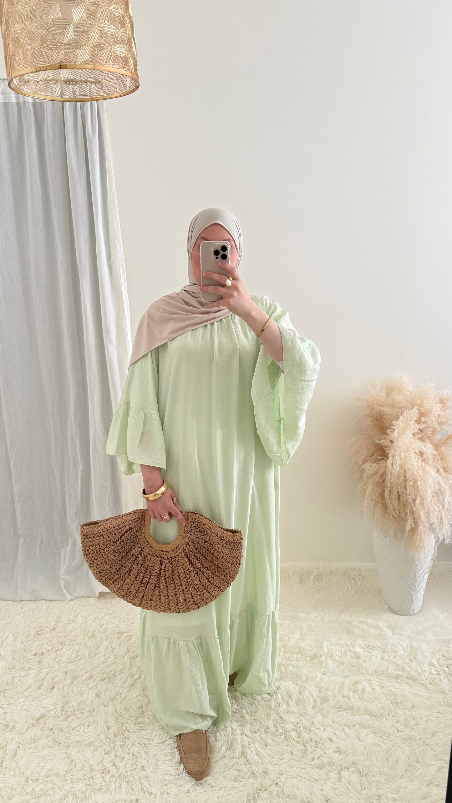 Abaya Bohème | Vert Pastel