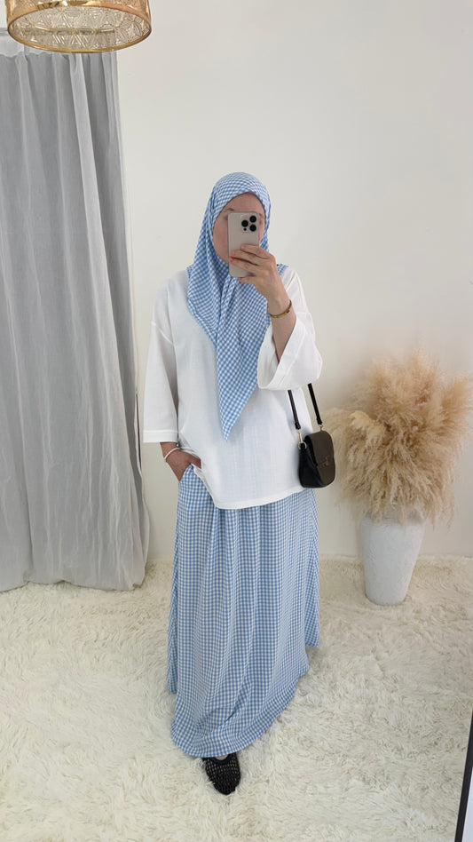 Ensemble Vichy jupe & carré assorti Cherry | Bleu