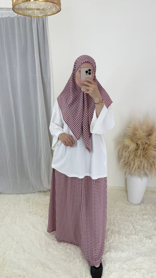 Ensemble Vichy jupe & carré assorti Cherry | Bordeaux
