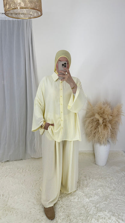 Ensemble Vichy | Jaune pastel & blanc