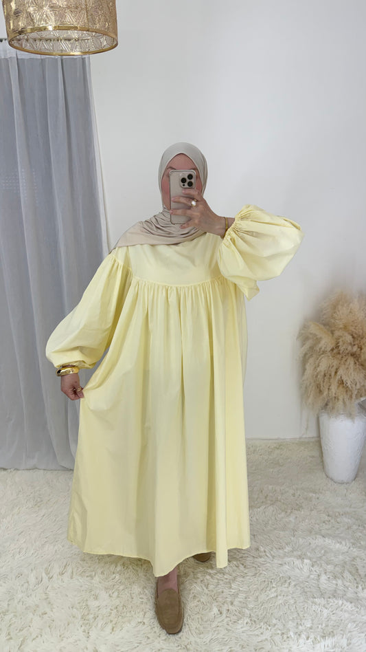 Robe ballon 100% coton | Jaune pastel