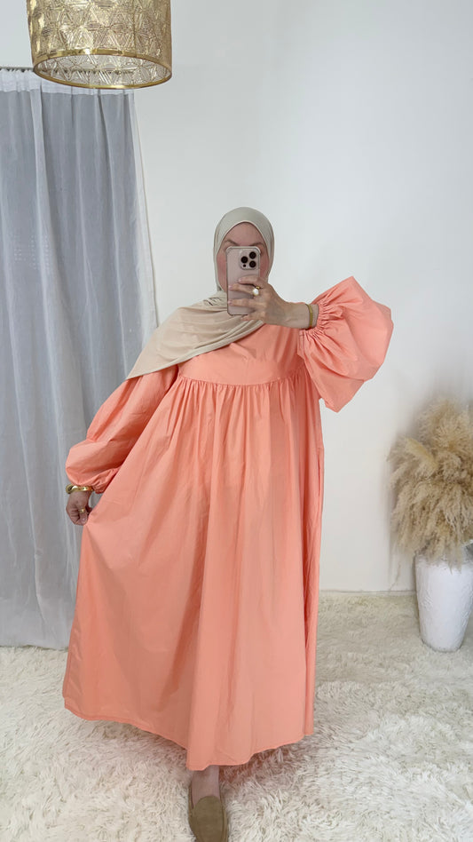 Robe ballon 100% coton | Saumon