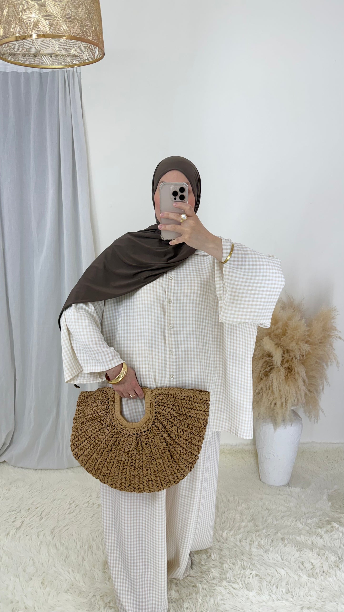Ensemble Vichy | Beige & blanc