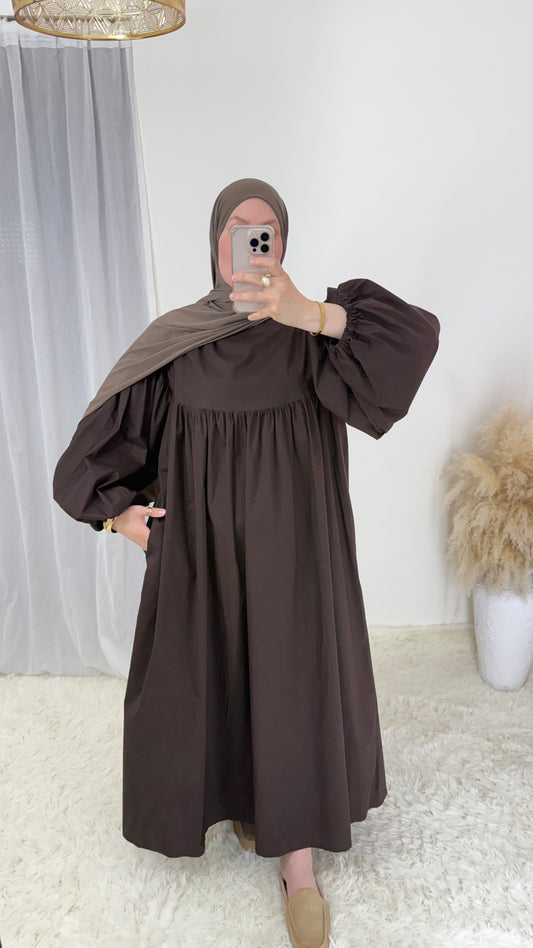 Robe ballon 100% coton | chocolat