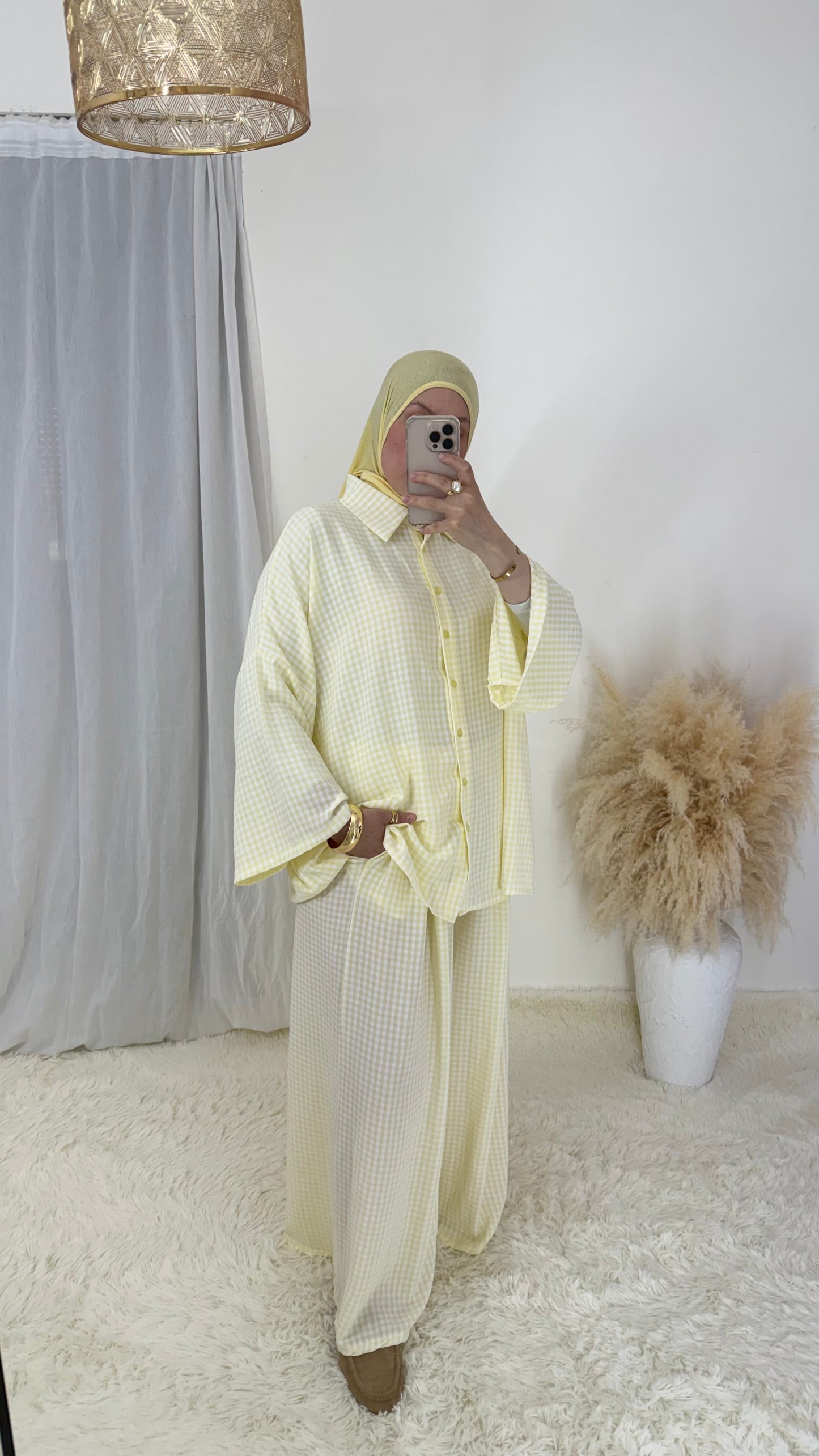 Ensemble Vichy | Jaune pastel & blanc