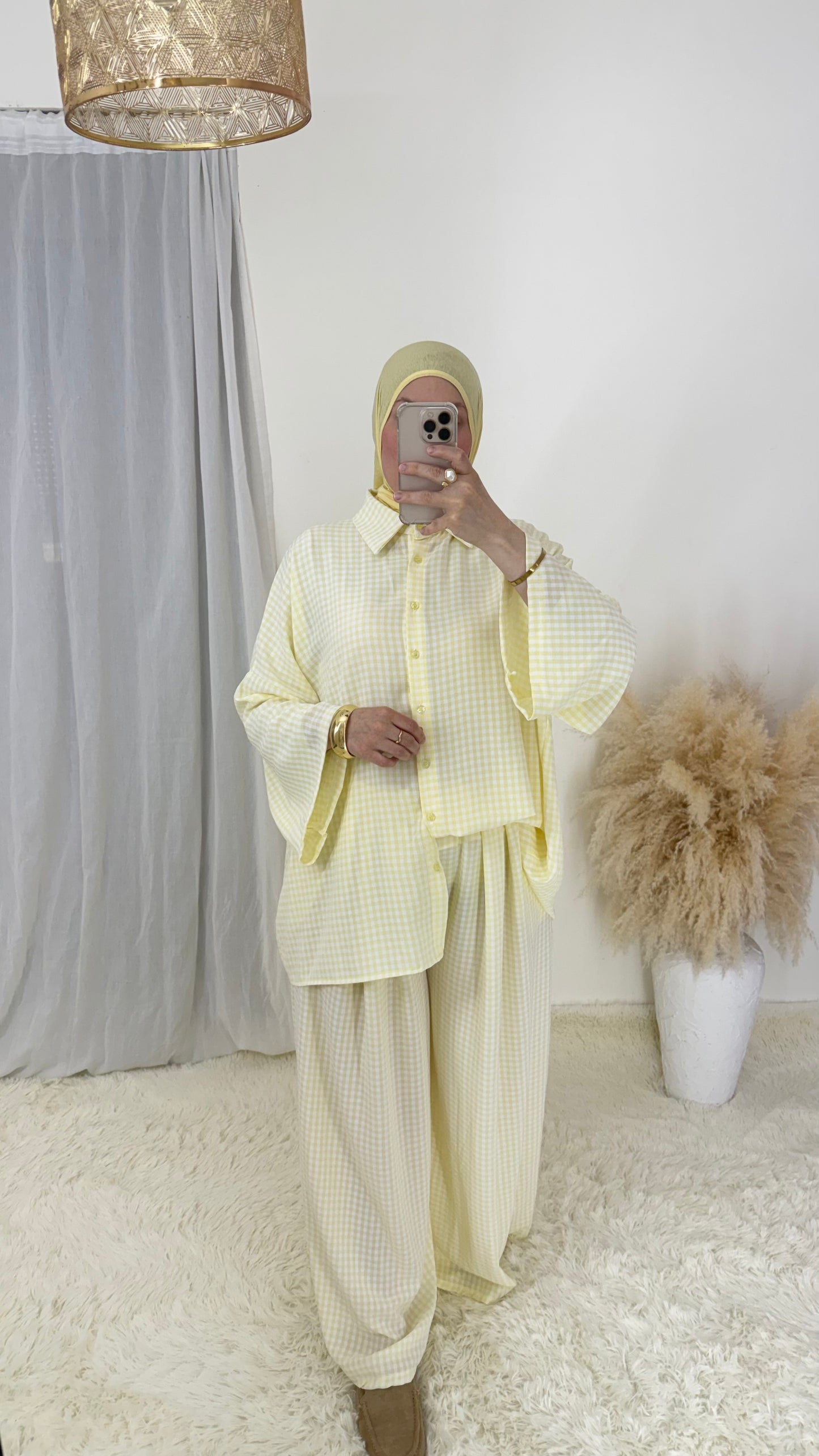 Ensemble Vichy | Jaune pastel & blanc