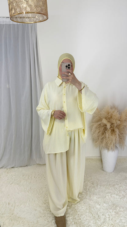 Ensemble Vichy | Jaune pastel & blanc
