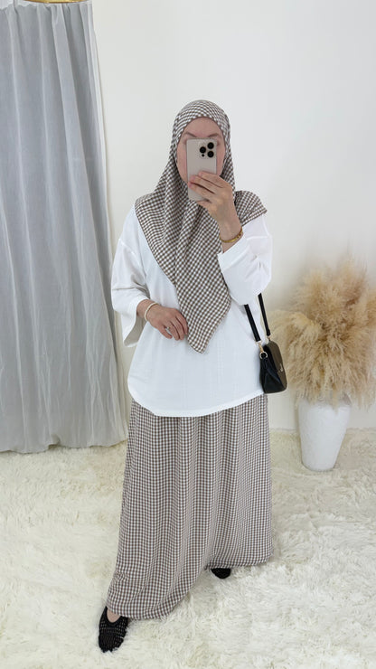 Ensemble Vichy jupe & carré assorti Cherry |Taupe