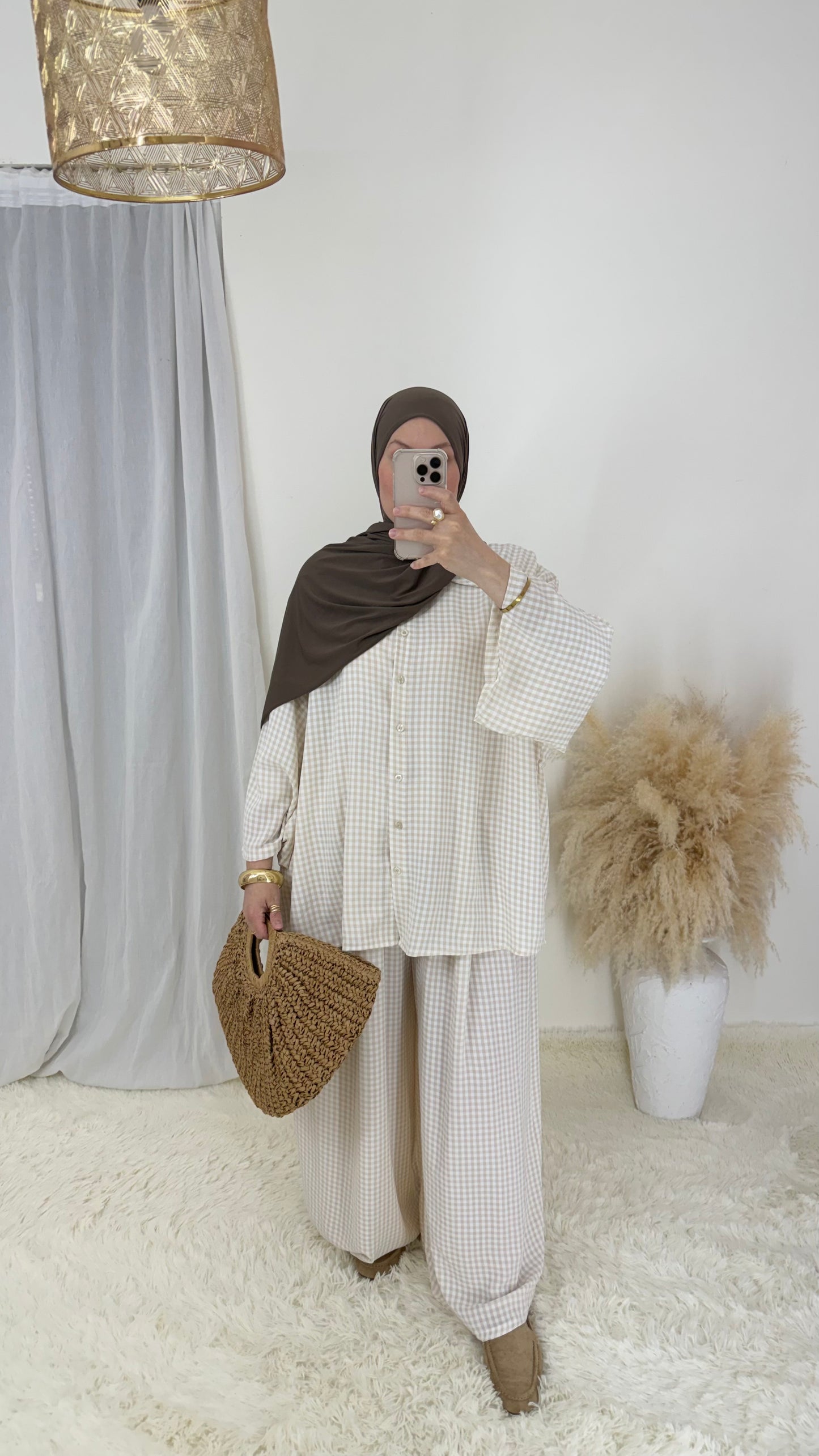 Ensemble Vichy | Beige & blanc