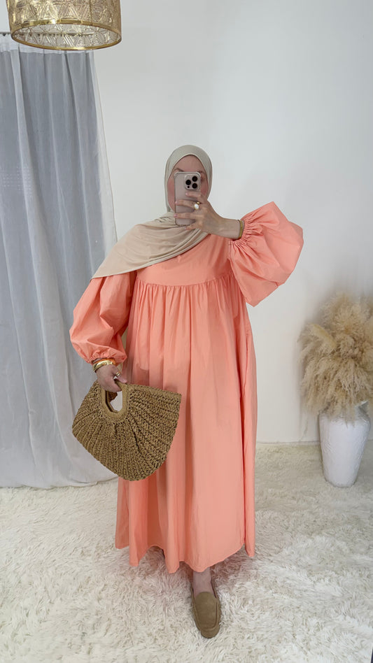 Robe ballon 100% coton | Saumon