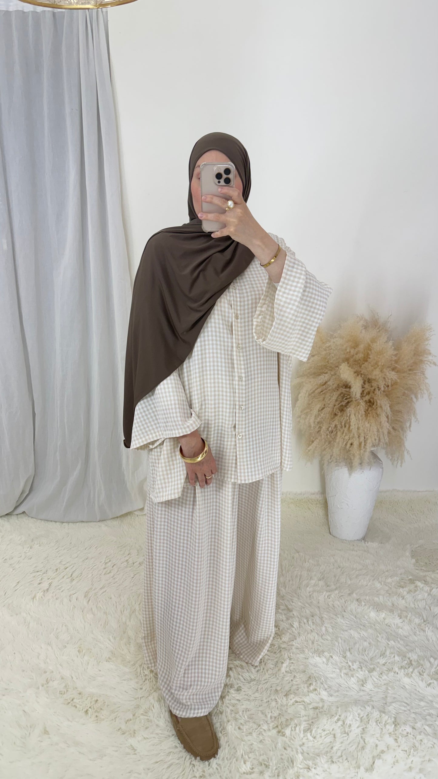 Ensemble Vichy | Beige & blanc