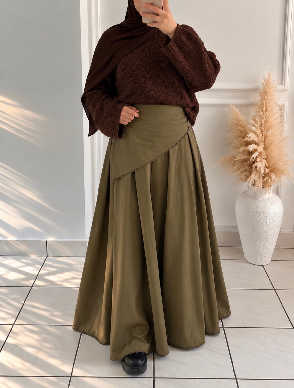 THE LACE SKIRT — jupe longue 100 % coton - kaki